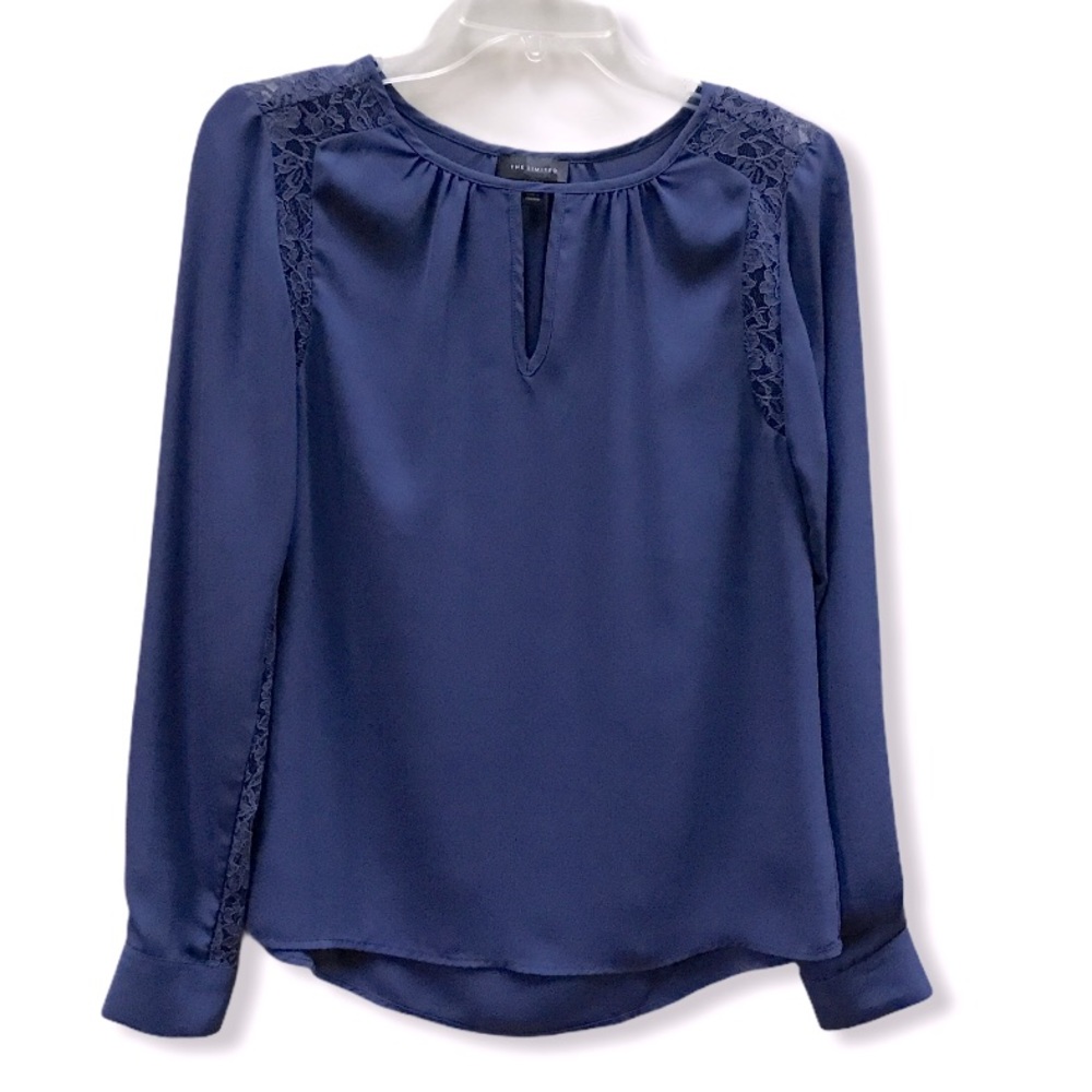 The Limited Blue Long Sleeve Lace Shoulder Blouse